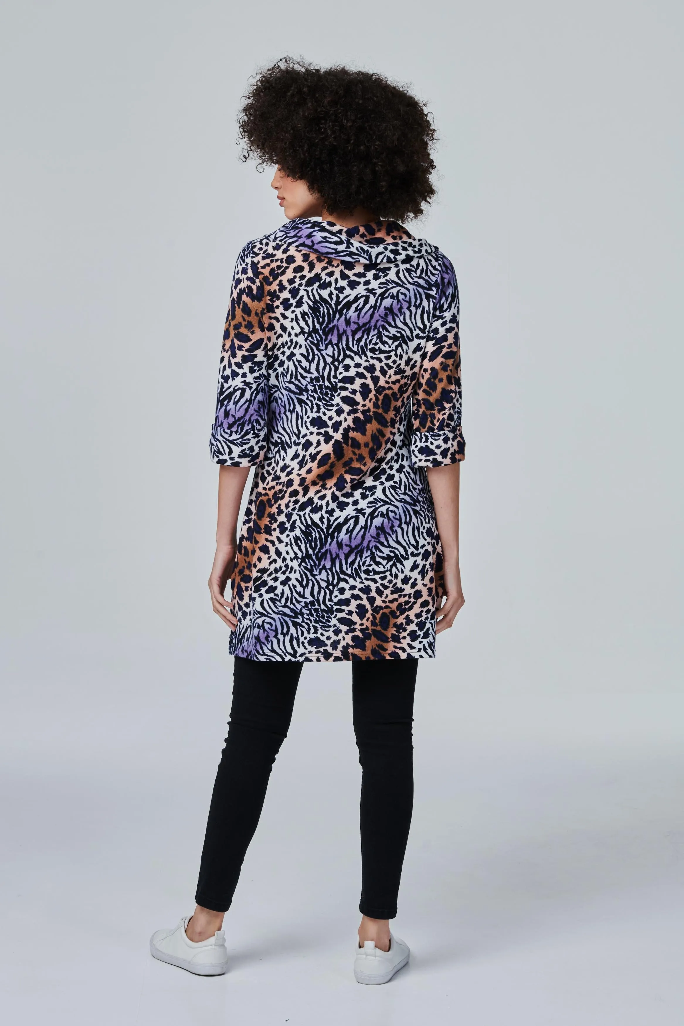 Animal Print Cowl Neck Tunic Top