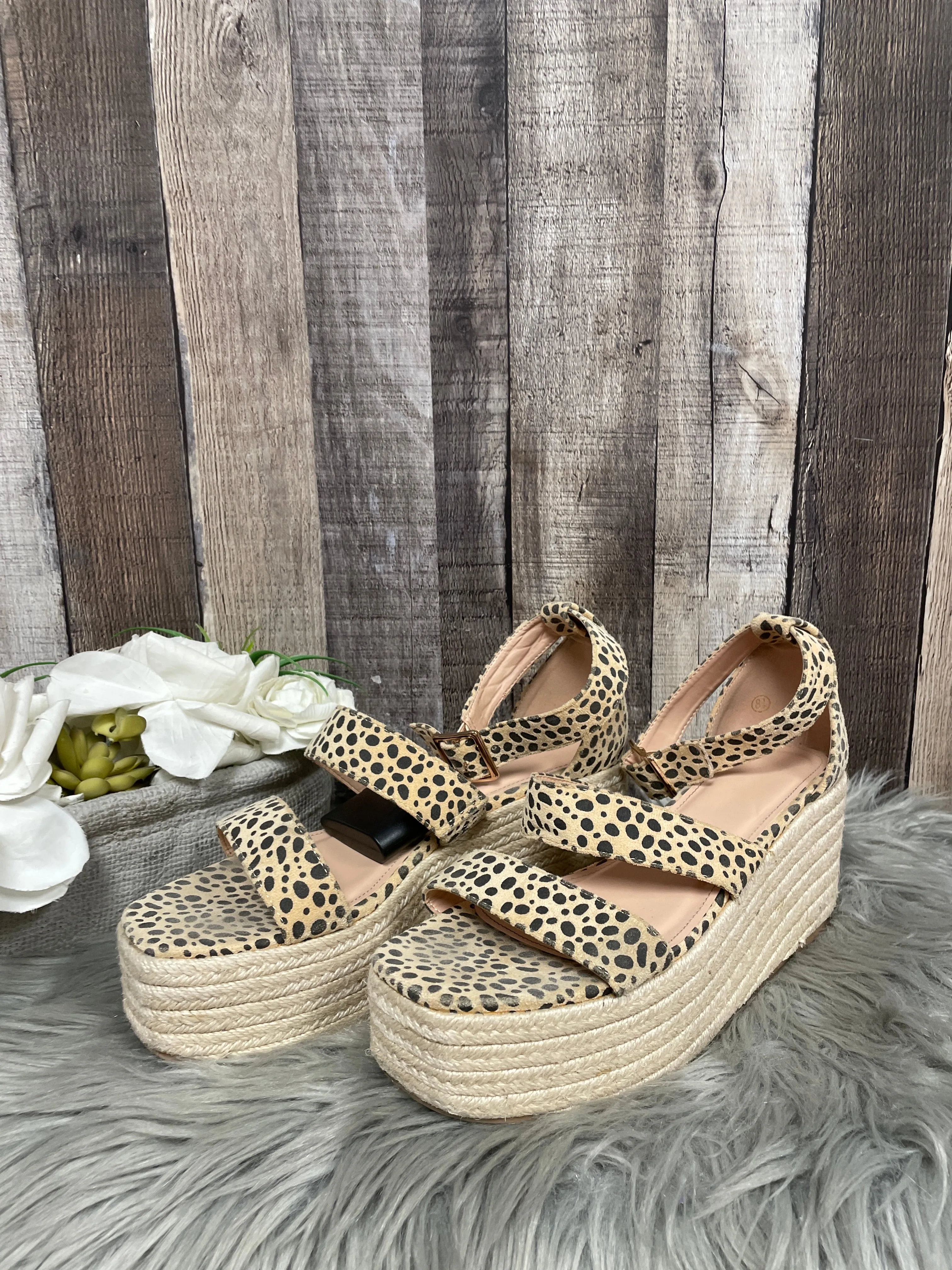 Animal Print Sandals Heels Platform Cmf, Size 8.5