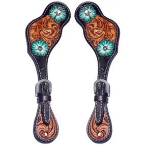 Bar H Equine Ella Young Turquoise Floral Leather Spur Straps