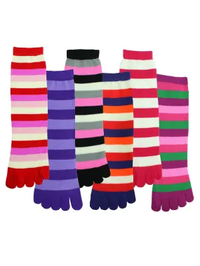 Bright Multicolor Striped Knit 6-Pack Womens Toe Socks