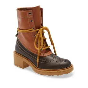 Chloe Brown Leather Franne Luminous Ochre Wing Tip Lug Sole Hiking Boots/Boo Boots/Booties