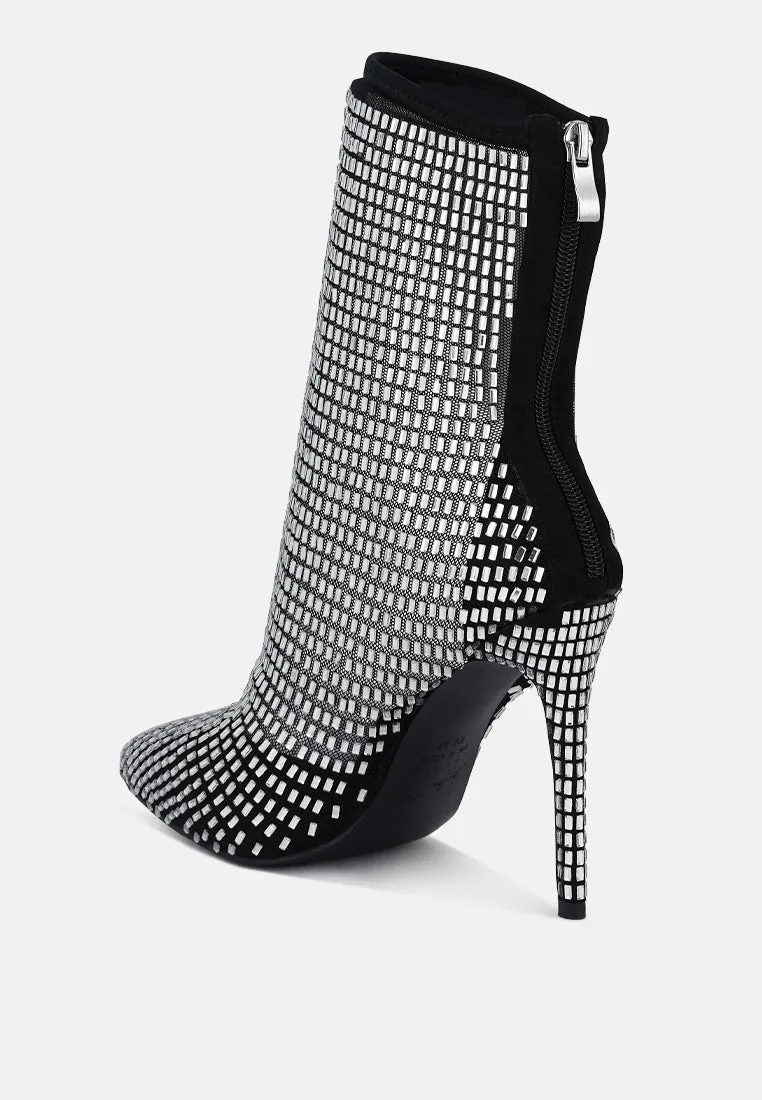 Fortunate Rhinestones Embellished Mesh Boots