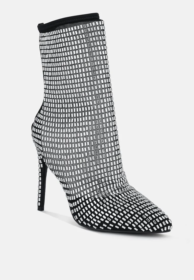 Fortunate Rhinestones Embellished Mesh Boots