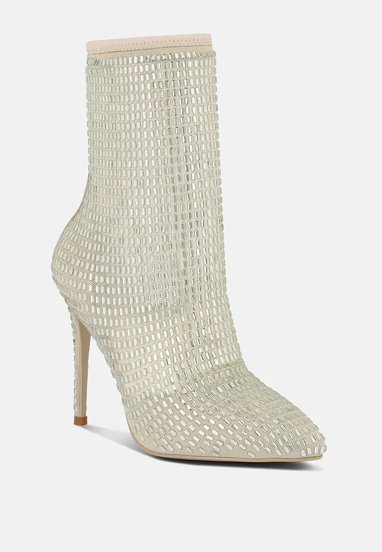 Fortunate Rhinestones Embellished Mesh Boots