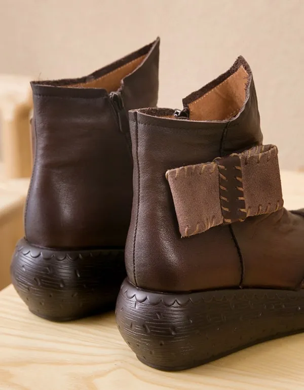 Handmade Comfy Retro Leather Women's Platform Boots