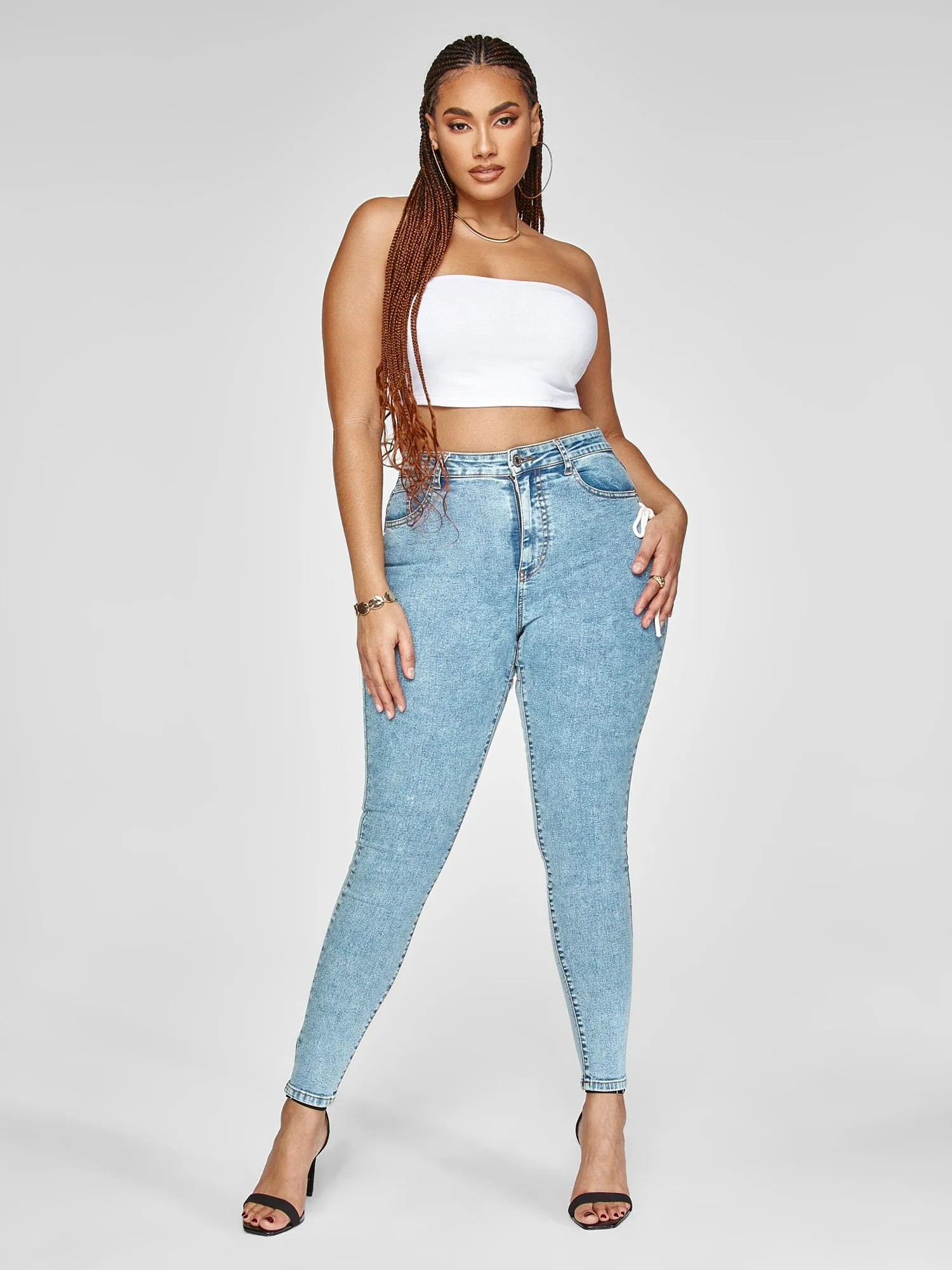 High Rise Lace-Up Detail Skinny Jeans