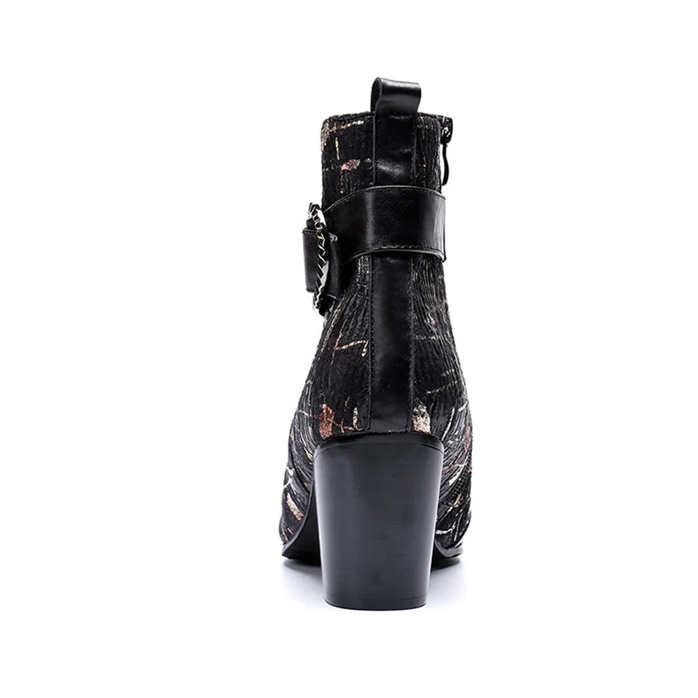 Pointed Zip Belt High Top Boots for Men