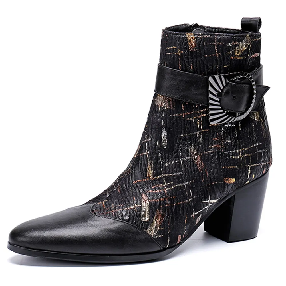 Pointed Zip Belt High Top Boots for Men